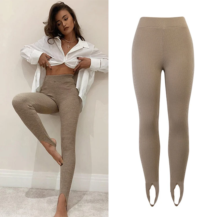 

Clothing Manufacturers Solid Yoga Skinny Ribbed Women Stepping On Pants High Waisted Ladies Trousers