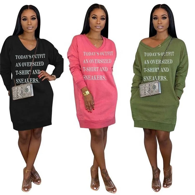 

M11259 Fall sweatshirt dresses women letter printed long sleeve clothing