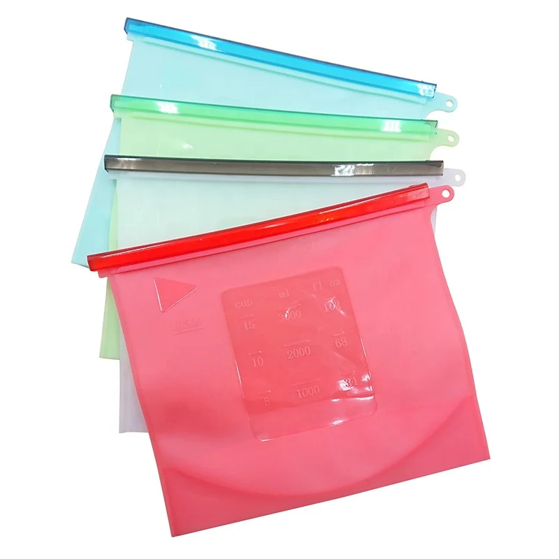 

3000ML 2020 New Design Trending Travel High Quality Custom Reusable Silicone Food Storage Bag Set, Clear,blue,red,green