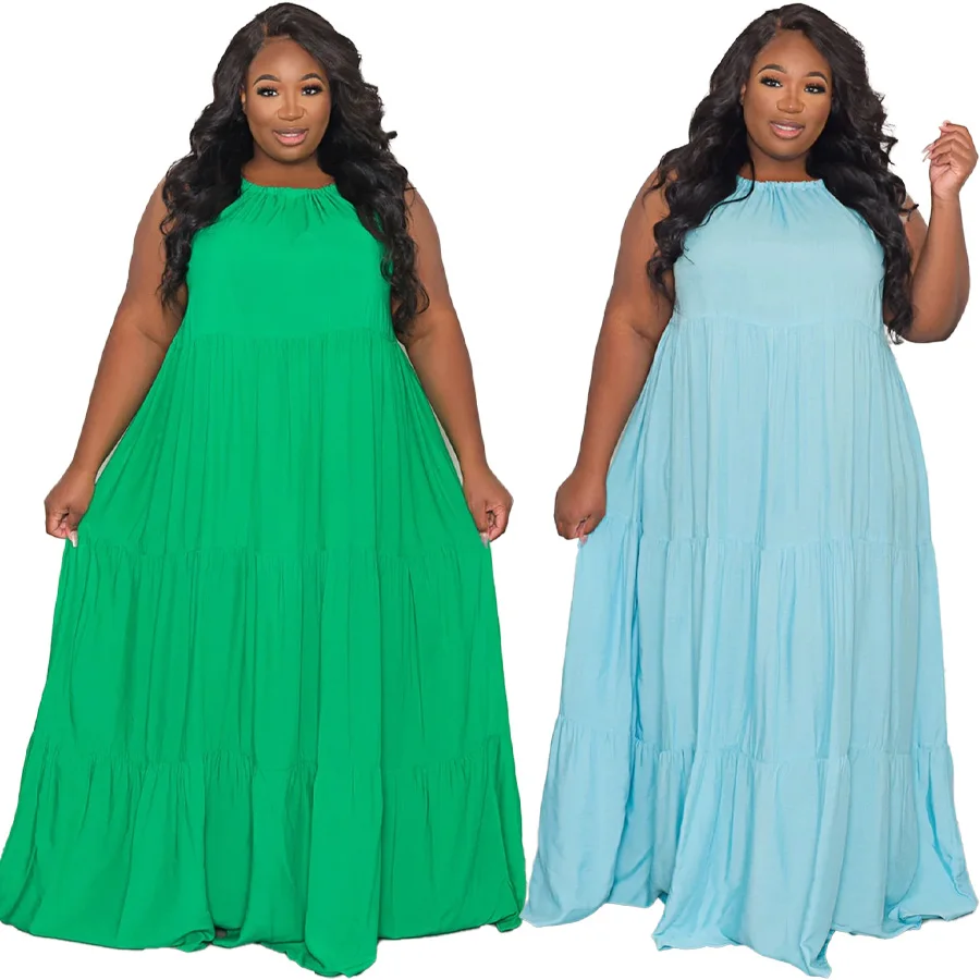 

2022 Fashion Sleeveless Loose Cover Up Plus Size Dress Maxi Women