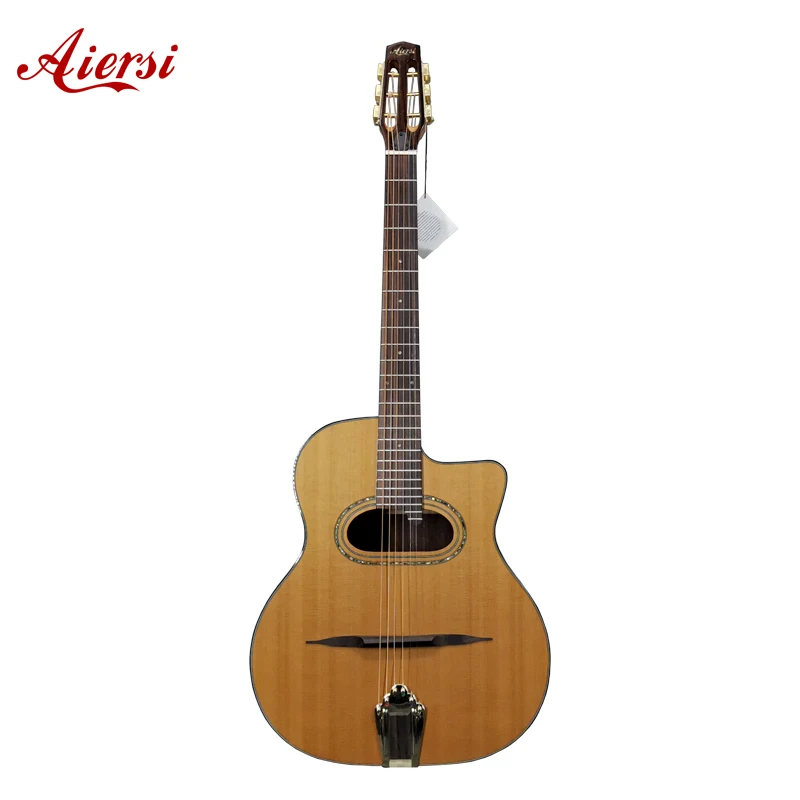 Aiersi Brand New Arrival Archtop Vintage Gypsy Jazz Guitar Solid Cedar Top with Indian Rosewood Body Acoustic Guitars for Sale