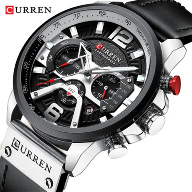 

CURREN 8329 Men Watches Top Luxury Brand Waterproof Sport Wrist Watch Chronograph Quartz Military Genuine Leather watches
