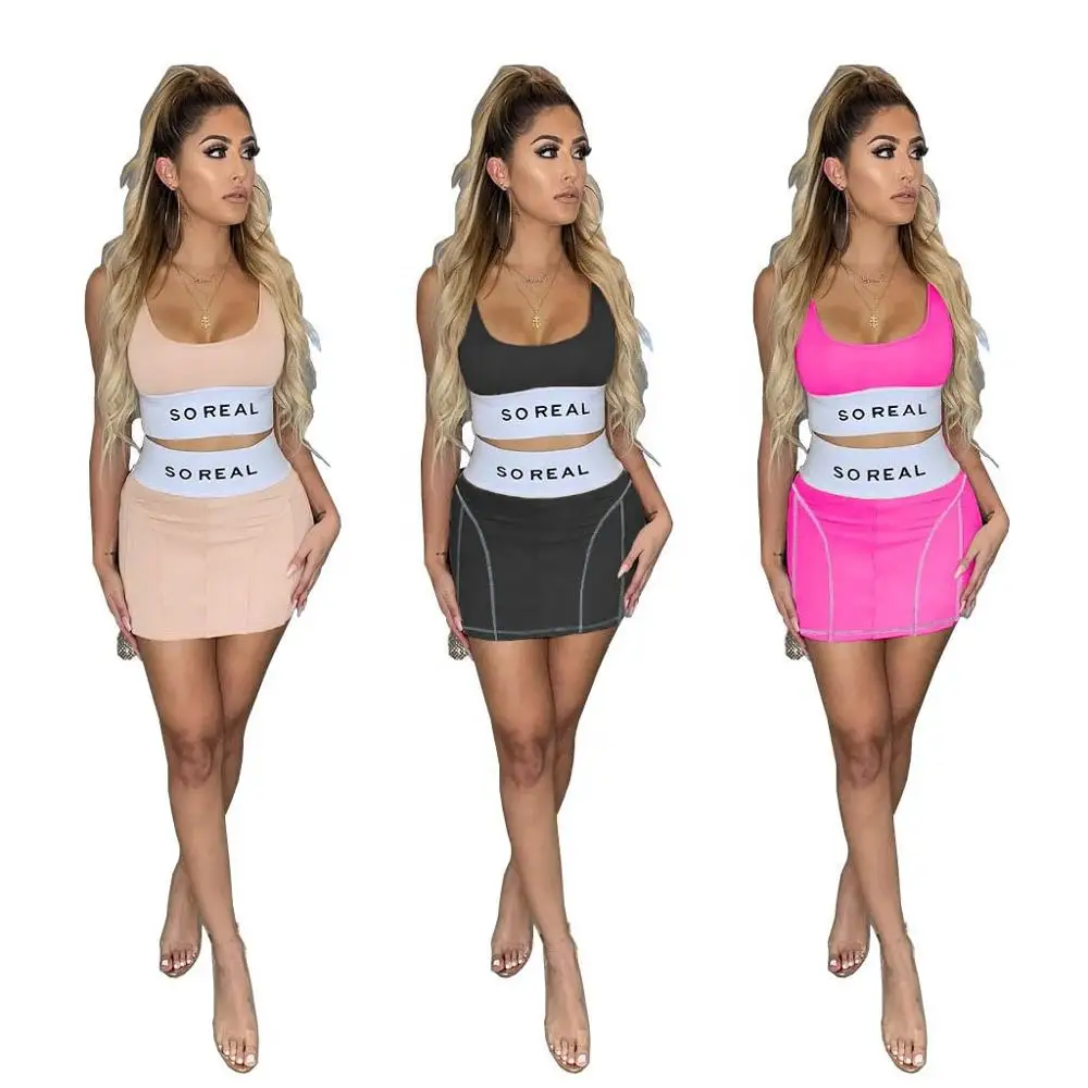 

OF107-2028 Sexy style European and American women's dress two-piece slim letter printed skirt