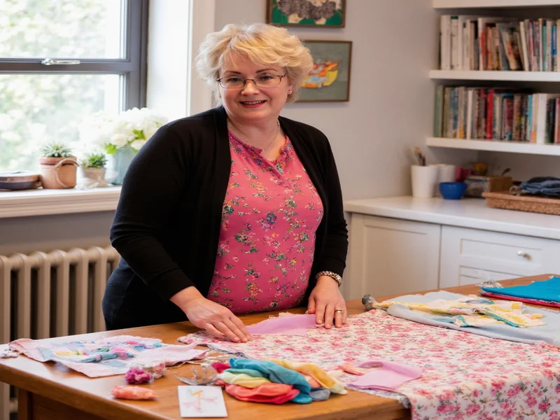 Nancy Zieman demonstrating fabric scrap reduction technique