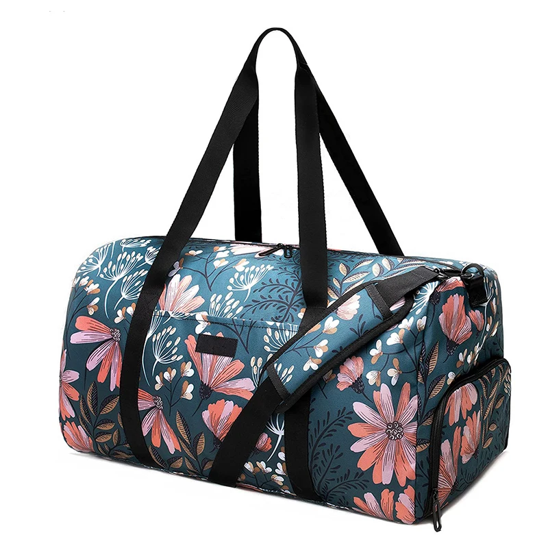 

DB072 New trendy ladies travel flower print gym tote bag custom logo for girls with sneaker compartments, 2colors