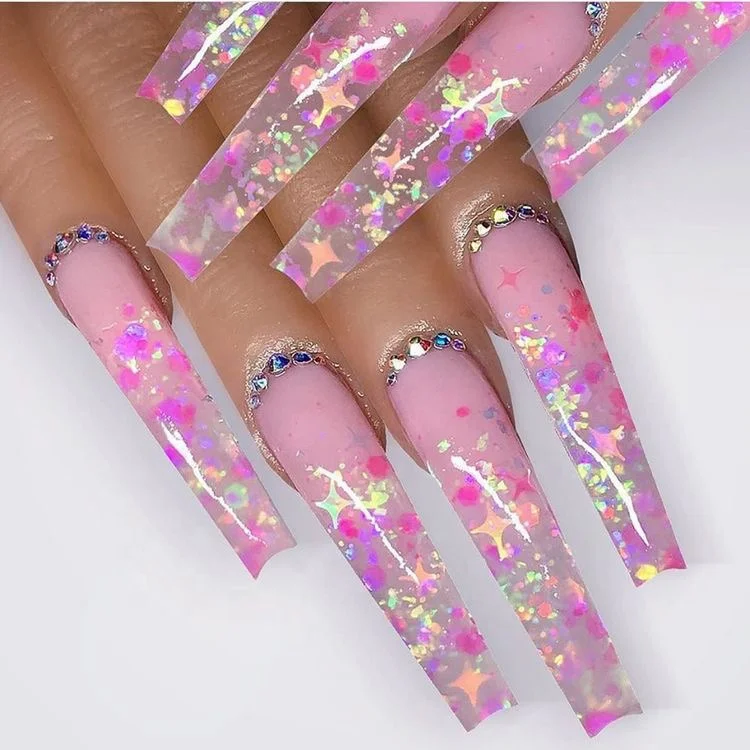 

Long Ballerina Coffin glue on false nails Artificial nails press on nails