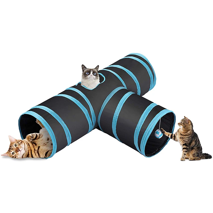 

Retractable And Suitable For Hide-And-Seek Pet Play Retractable Foldable 3 ways Cat Tunnel Toy, Blue, yellow