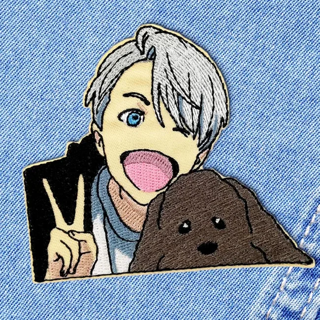 

Factory Wholesale Custom Popular Anime Victor self adhesive  embroidered patches for clothes, Customized color