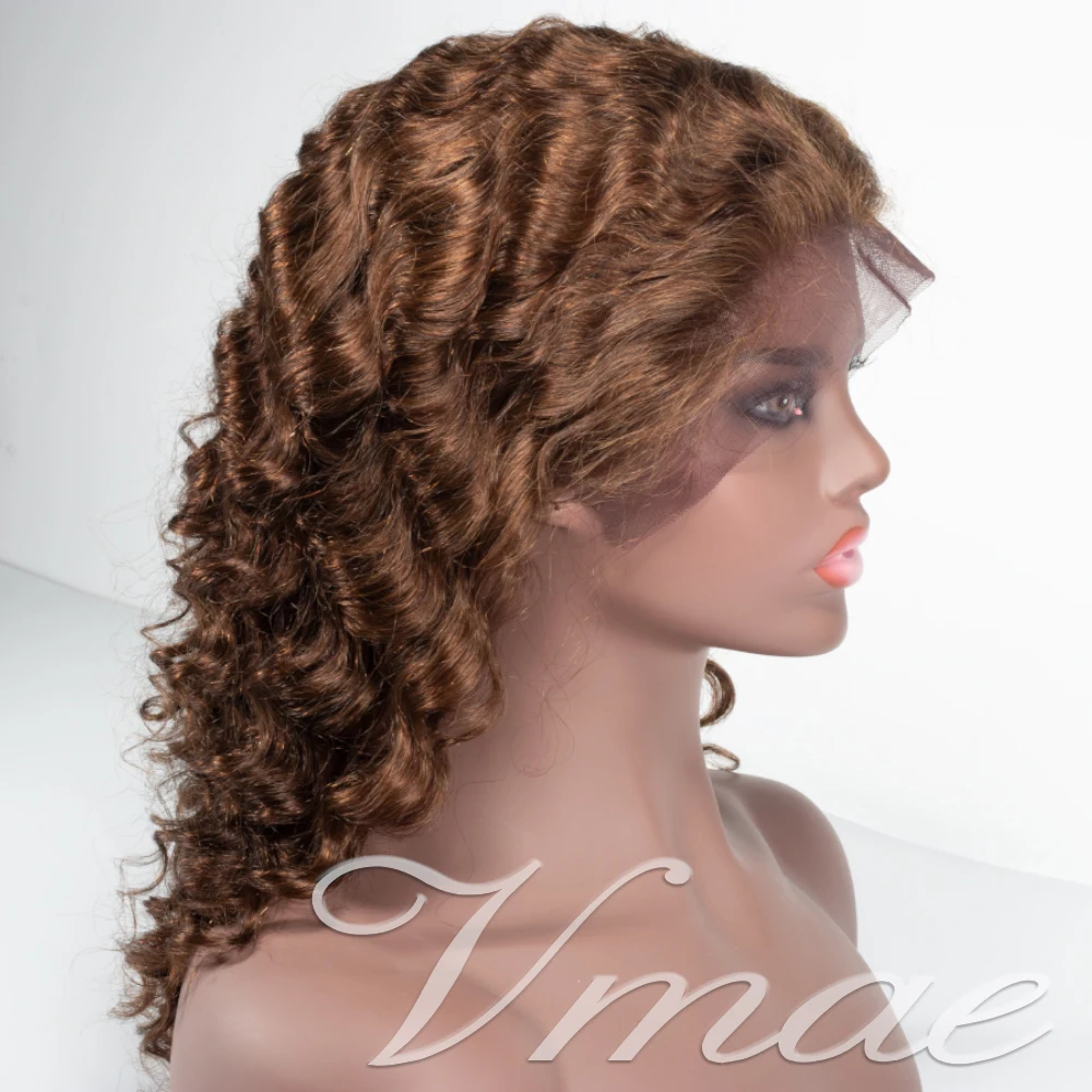 

VMAE Mongolian High Quality #4 Deep Wave Silk 13*6 Frontal Frontal Unprocessed Raw Virgin Mongolian Human Hair Wigs, Accept customer color chart