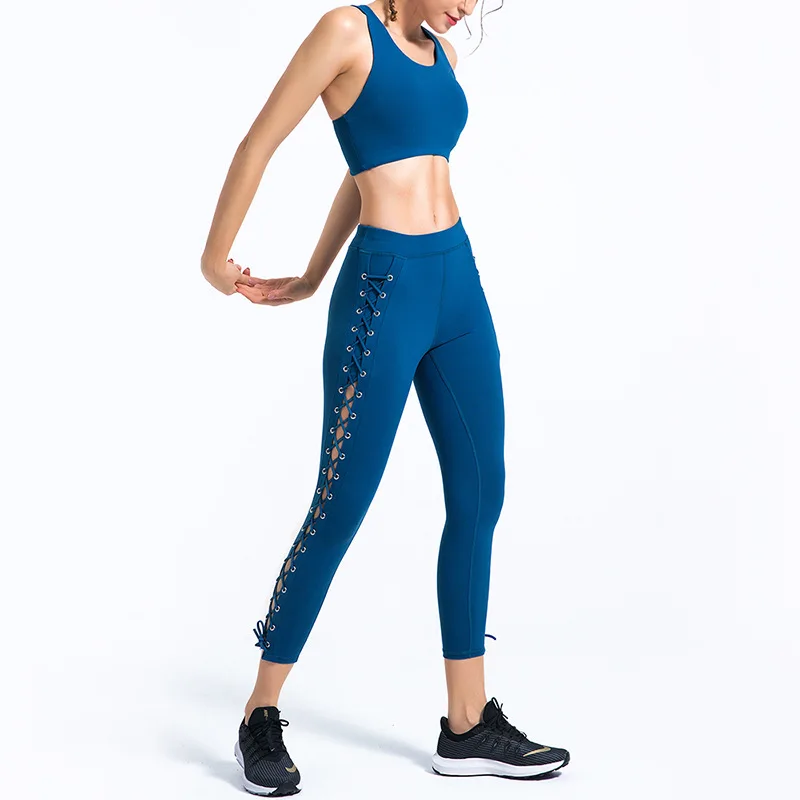 

New sexy strap openwork yoga suit yoga clothes women's spring and summer sweatpants beautiful back vest, Customized color