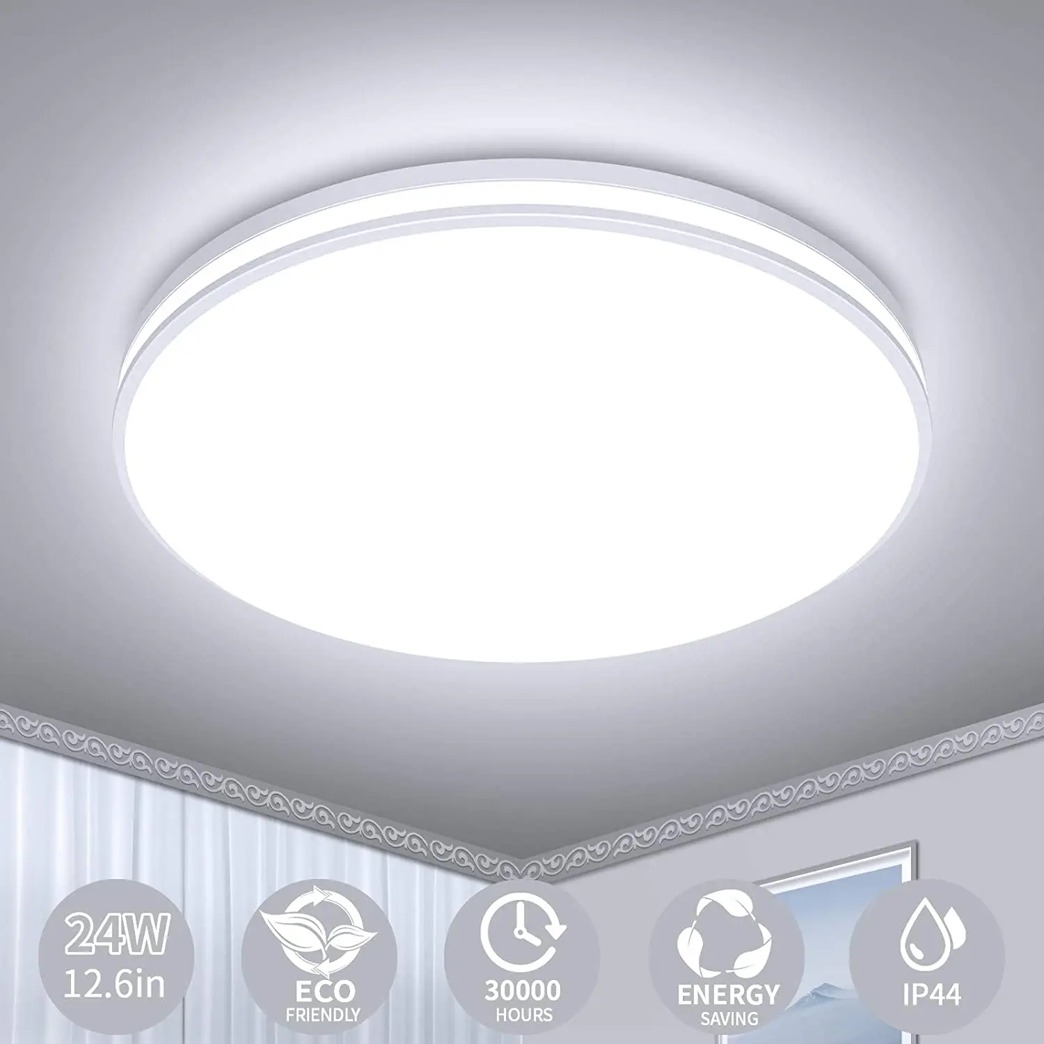 

OUESEN IP44 Daylight Flush Mount LED Ceiling Light White 5000K 24W Bathroom Modern ABS Surface Mounted Lampadario Ceiling Lamp