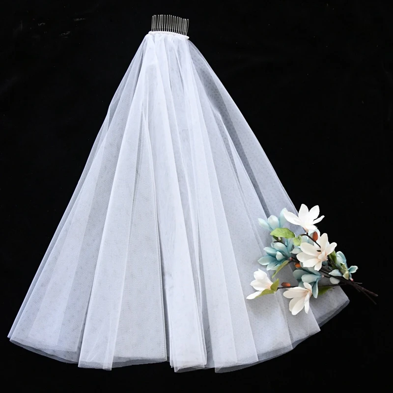 

Elegant Two Layer Elbow Short Bridal Veils Solid White Ivory Soft Tulle Wedding Veil with Comb