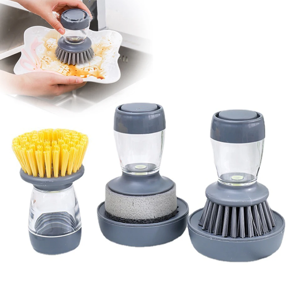 

New Design Soap Dispensing Palm Dish Washing Cleaning Brush Refillable Comb Durable Dishwashing Liquid Brush