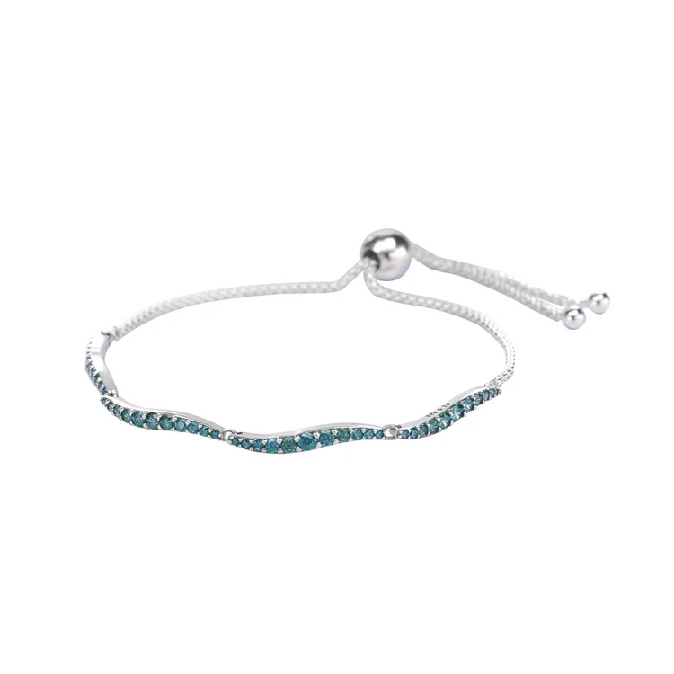 

Beauty luxury sparkling sparkling 925 silver blue wavy slider bracelet, Silver color