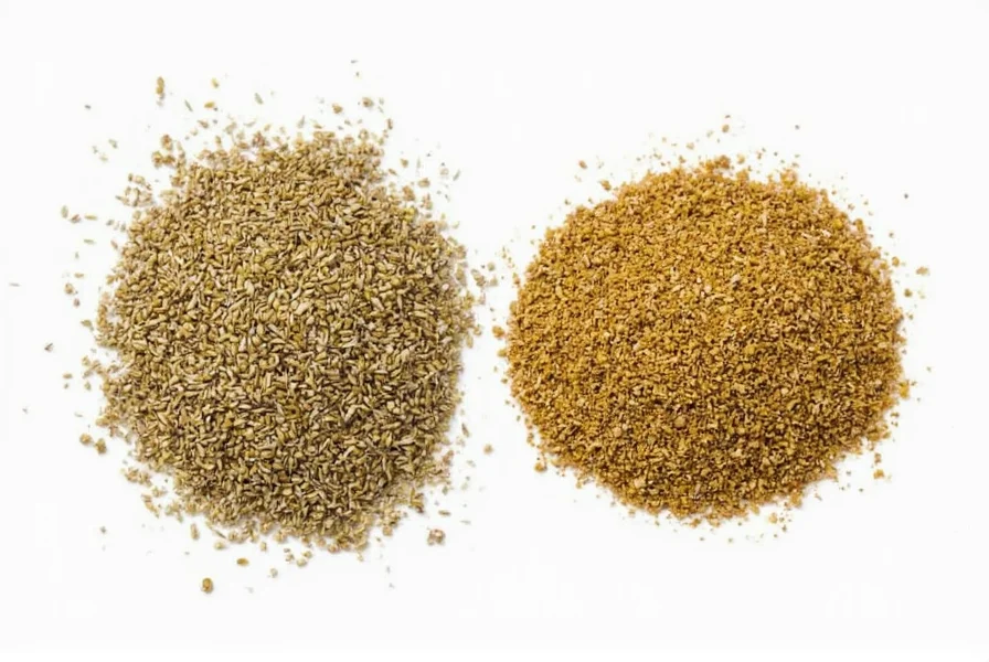 Chef measuring fennel seeds and anise seeds into separate bowls for culinary comparison