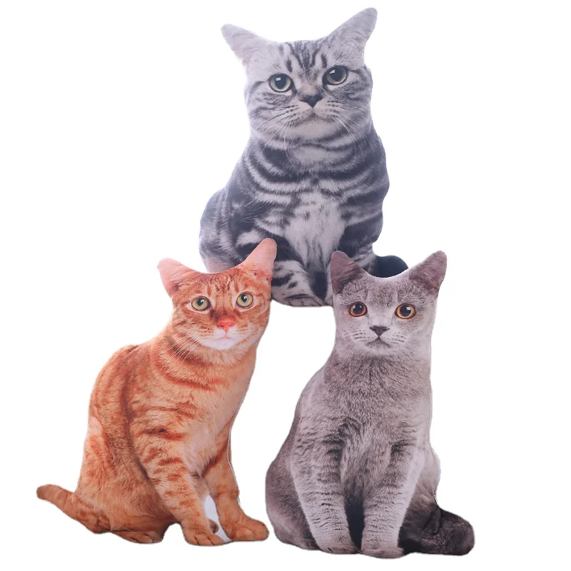 

Cute 3D animal face stand ears cat short plush 3D pillow hugging sleeping sofa pillow
