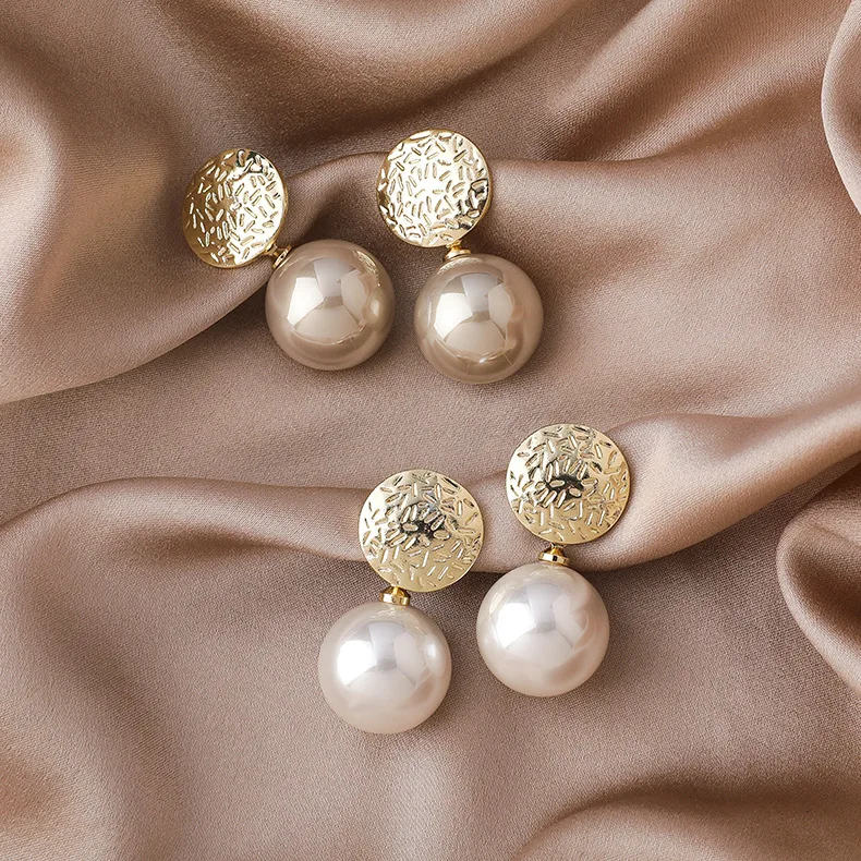 

Vintage Newest Jewelry 18k Gold Plated Rugged Round Shape Stud Earring Large Freshwater Pearl Pendant Earrings