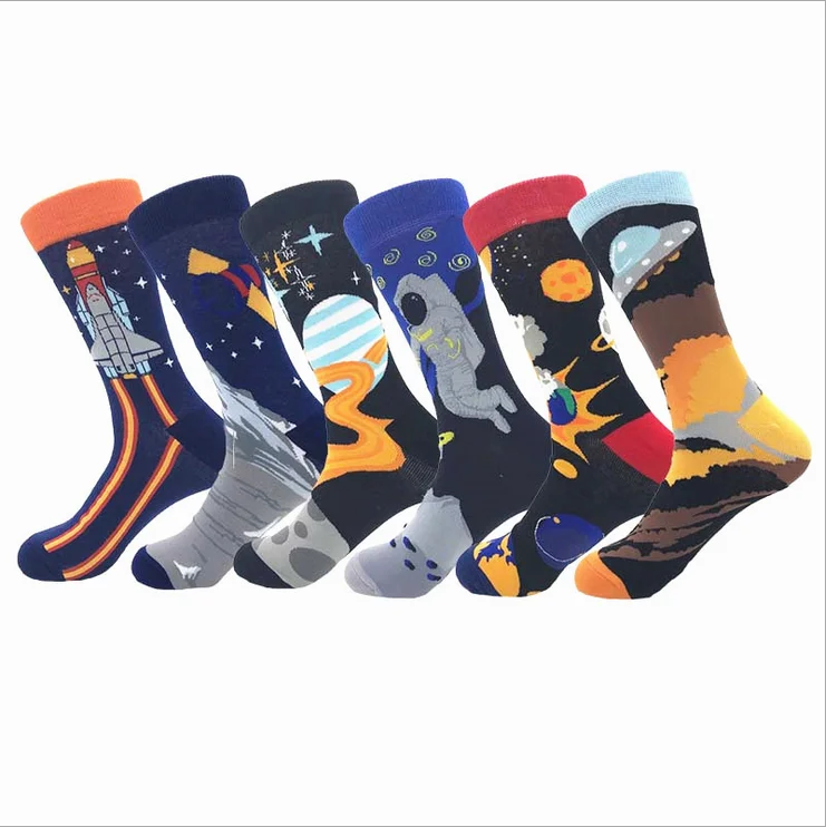 

Novelty Funny Colorful Dress Unique Cotton Crew Space Astronaut Socks