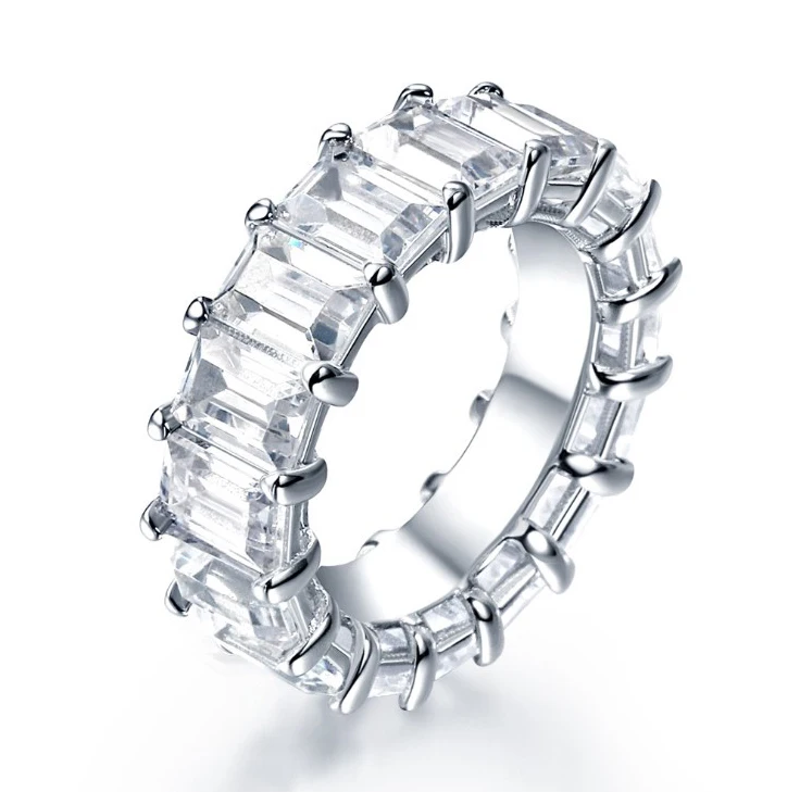

elegant jewelry 925 sterling silver rectangle CZ cubic zircon diamond eternity wedding ring engagement band ring