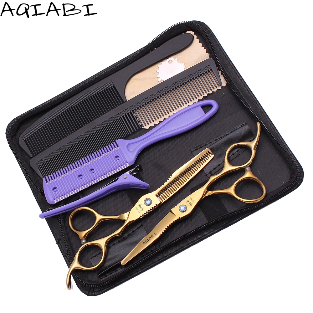 

Scissors For Haircut 5.5" 6'' AQIABI 440C Gold Hair Cutting Scissors Thinning Shears Barber Scissors A1011