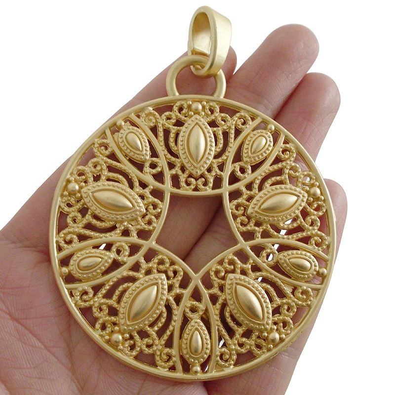 

Large Boho Bohemia Flower Round Matt Gold Charms Pendants for Necklace Jewelry Making Accessories 64mm