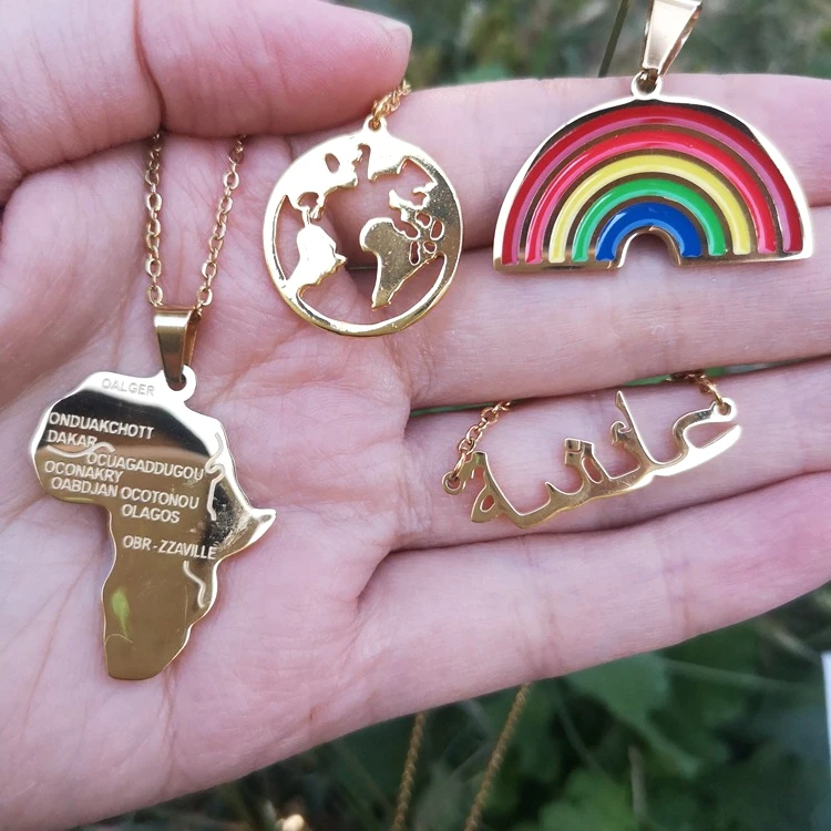 

Jialin jewelry Hip-hop Style Africa Map Pendant Necklaces Gold Color Jewelry For Women Men