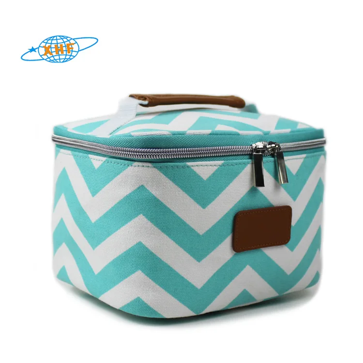 

Women Custom Makeup Bag Canvas Round Toiletry Bag, Wave pattern