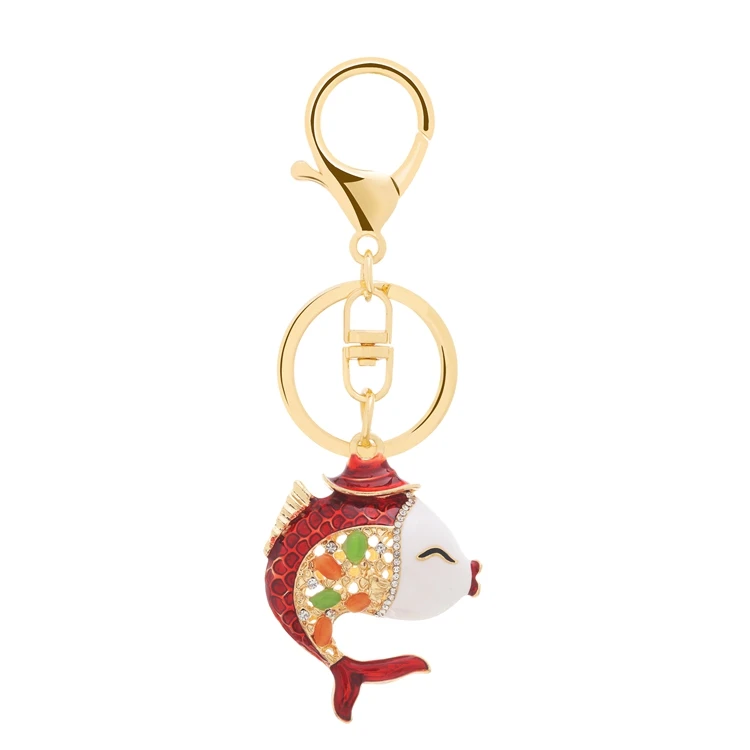 

China online sale promotion gift zinc alloy fish shape keychain colorful gem fish-shaped keychain