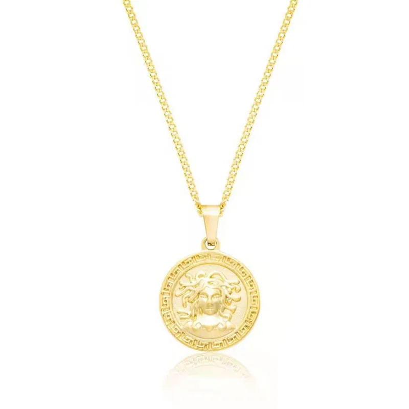 

Fashion Stainless Steel Jewelry 18K Gold Greek MYTHOS Relief Medusa Man's Mysterious Necklace