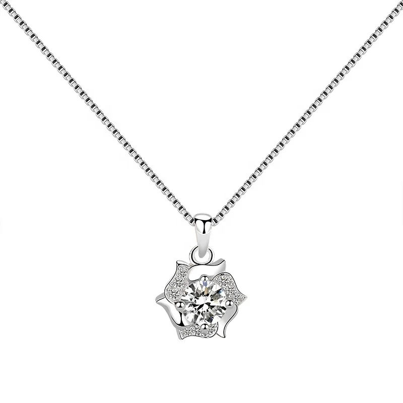 

High Quality Zircon Jewelry 925 Sterling Silver Flower Pendant To Women, White