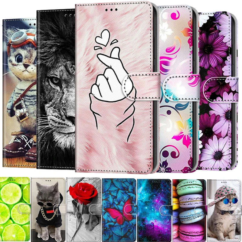 

Painted Leather Flip Phone Case For Huawei Honor 7S 8S 9S 8 9 10 20 9A 9C 8X 8A Wallet Card Holder Stand Book Cover Cat Flower