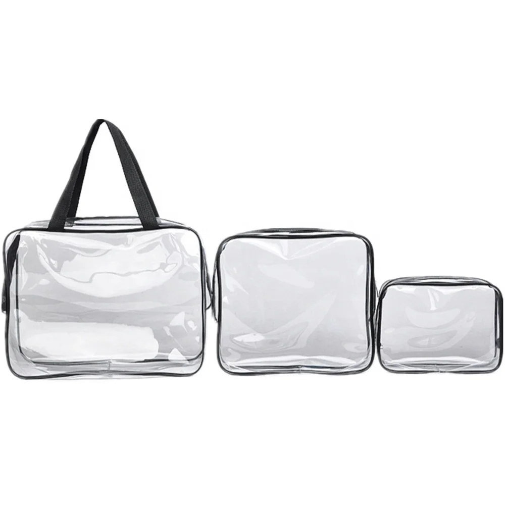 

Wholesale Waterproof Zipper Top Clear Vinyl PVC Cosmetic Bag Set 3 Bag for Makeup