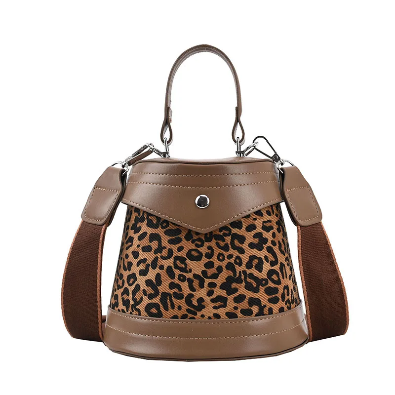 

2021 Fashion Leopard Bag Handbag Women PU Leather Small Female Shoulder Purse Bucket Hand Bags Ladies