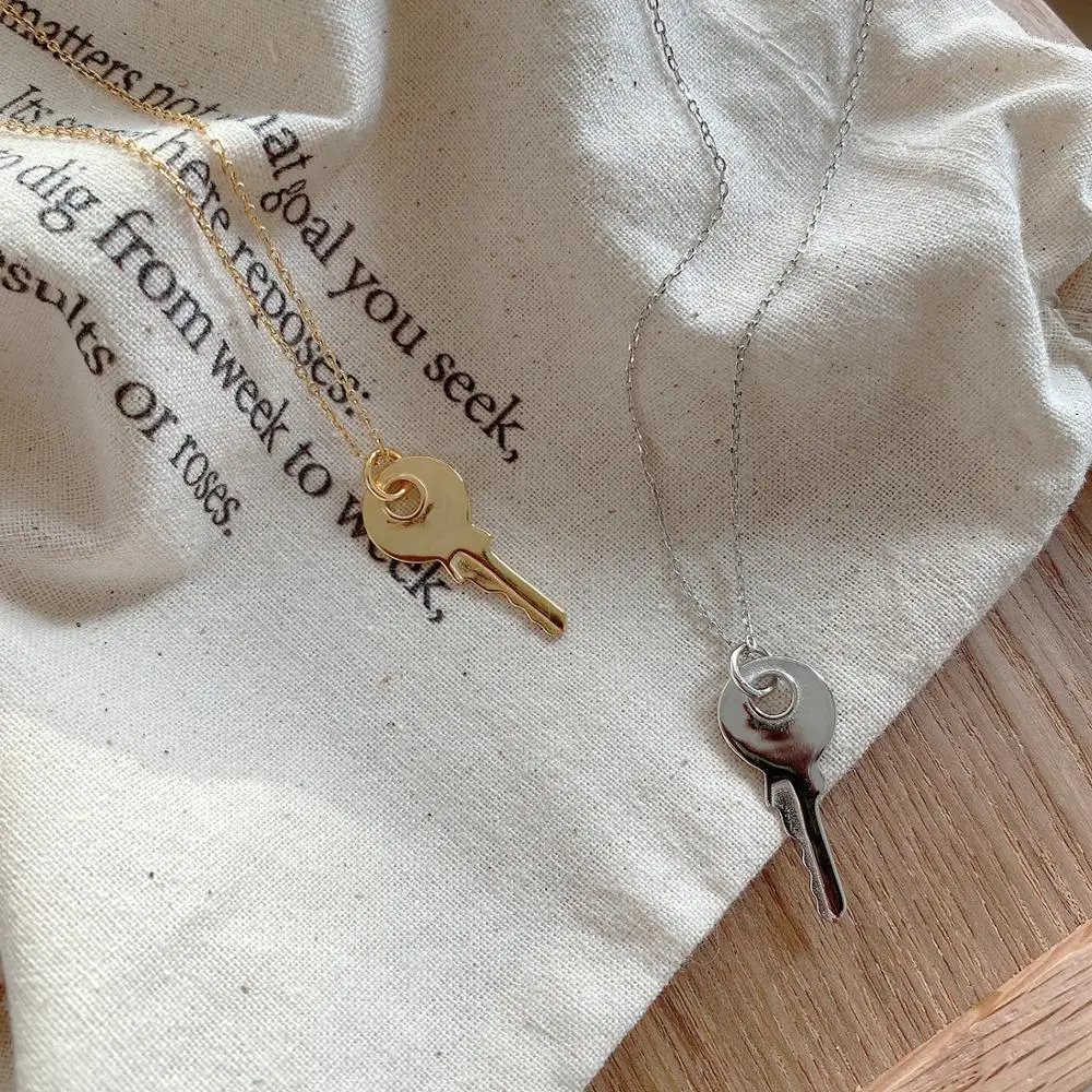 

Customized S925 Sterling Silver 18K Gold Plated women Key Necklace, Silver color / gold colour