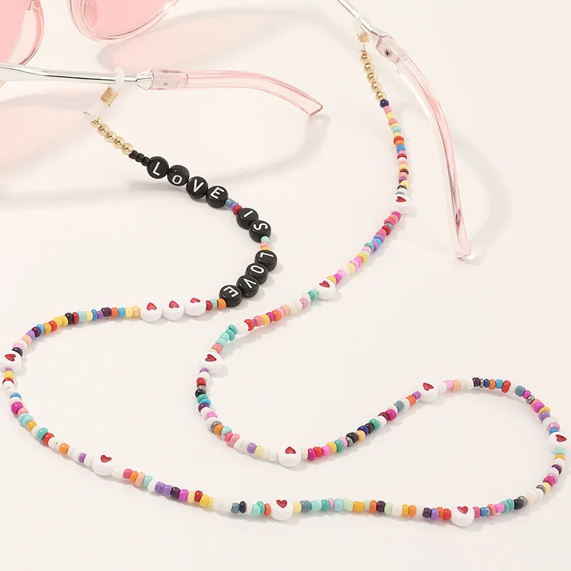 

2020 Summer Beach Fashion Ladies Letter Heart Colorful Beads Glasses Chain