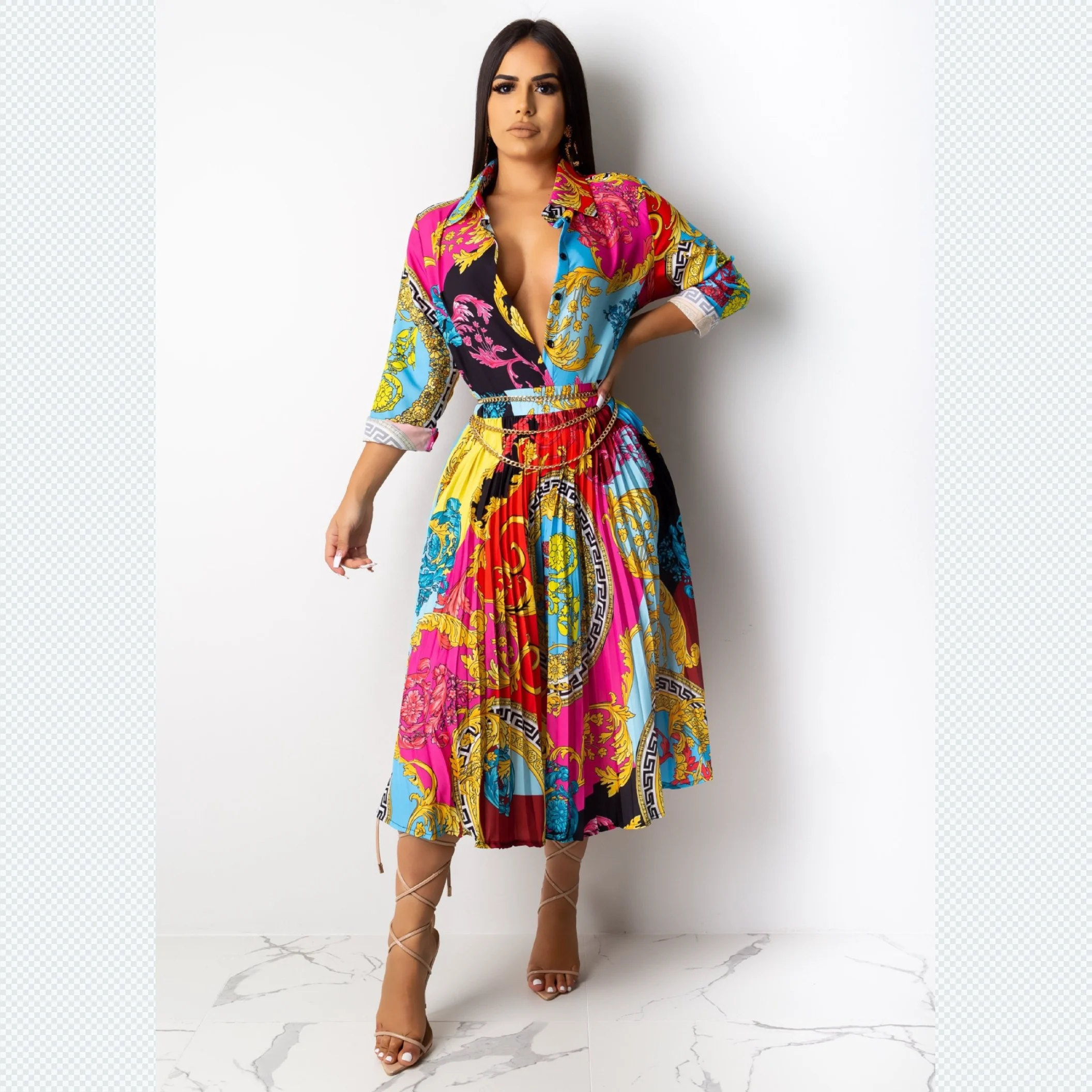 

Wholesale Women Clothing Floral Print Ruffle Elegant Maxi Dress For Ladies