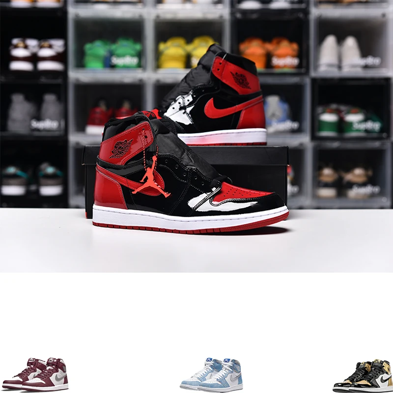 

Air Jordan force 1 Basketball Shoes 1s Black and Red Toe Wine Red for Men Women High Sport Sneakers Nike Basketball Style Shoes