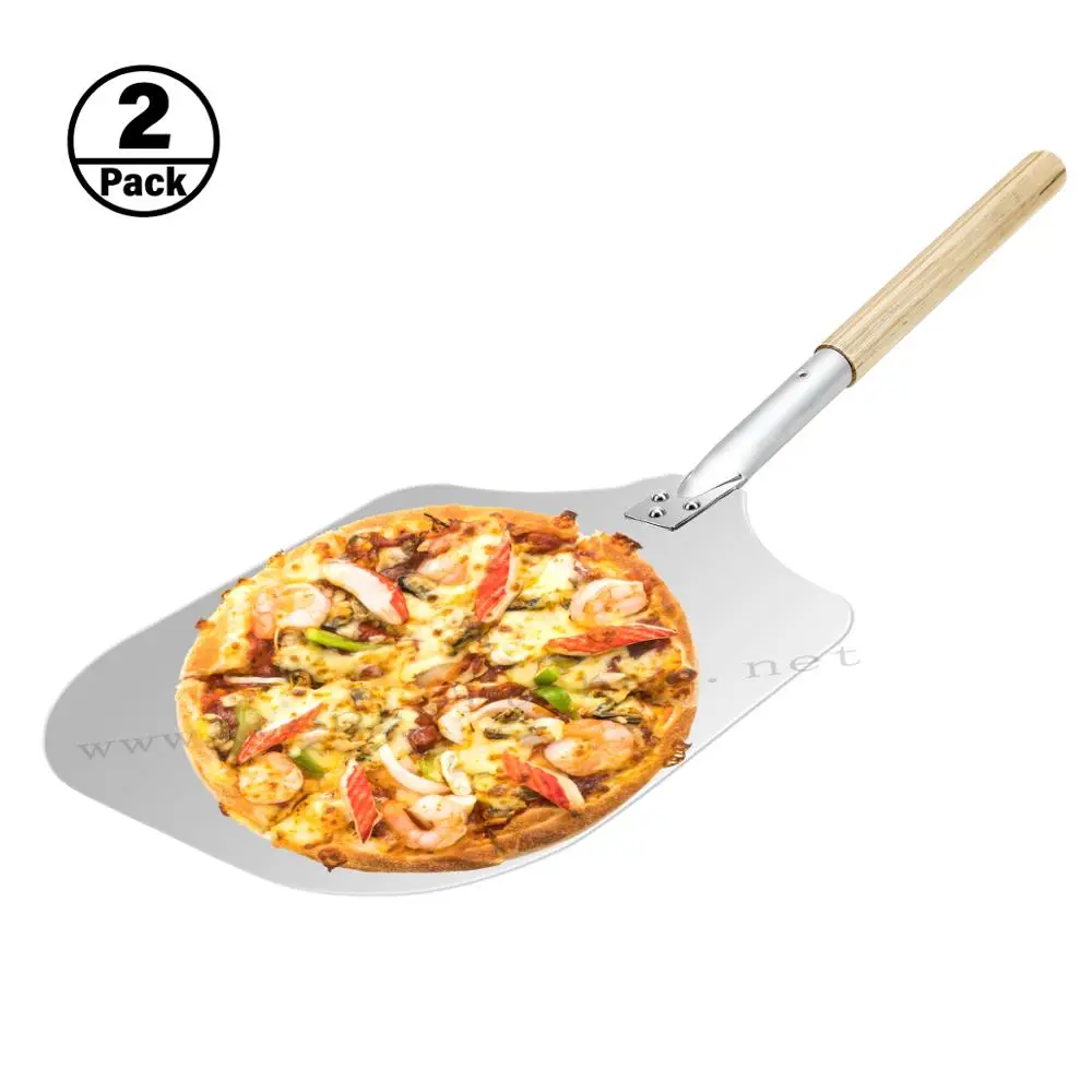 

Aluminum Metal Pizza Peel with Wooden Handle, blade 12 Inch x 14 Inch, 26 inch overall