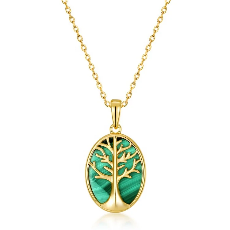 

Unique gold plated tree pendant sterling silver malachite oval pendant