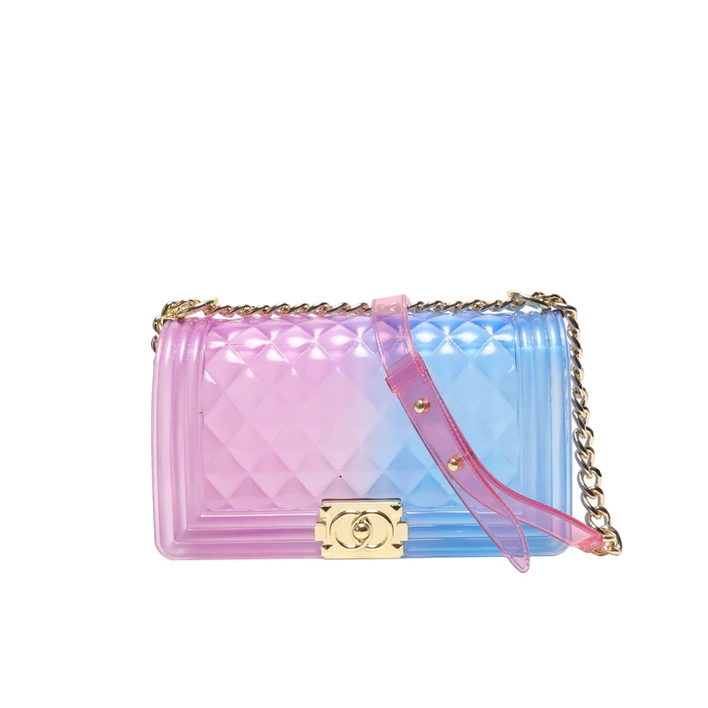 

Clear Mini handbag summer Candy Crossbody with Chain PVC ladies purses Colorful Woman Jelly bag for girls, As photos or customizable