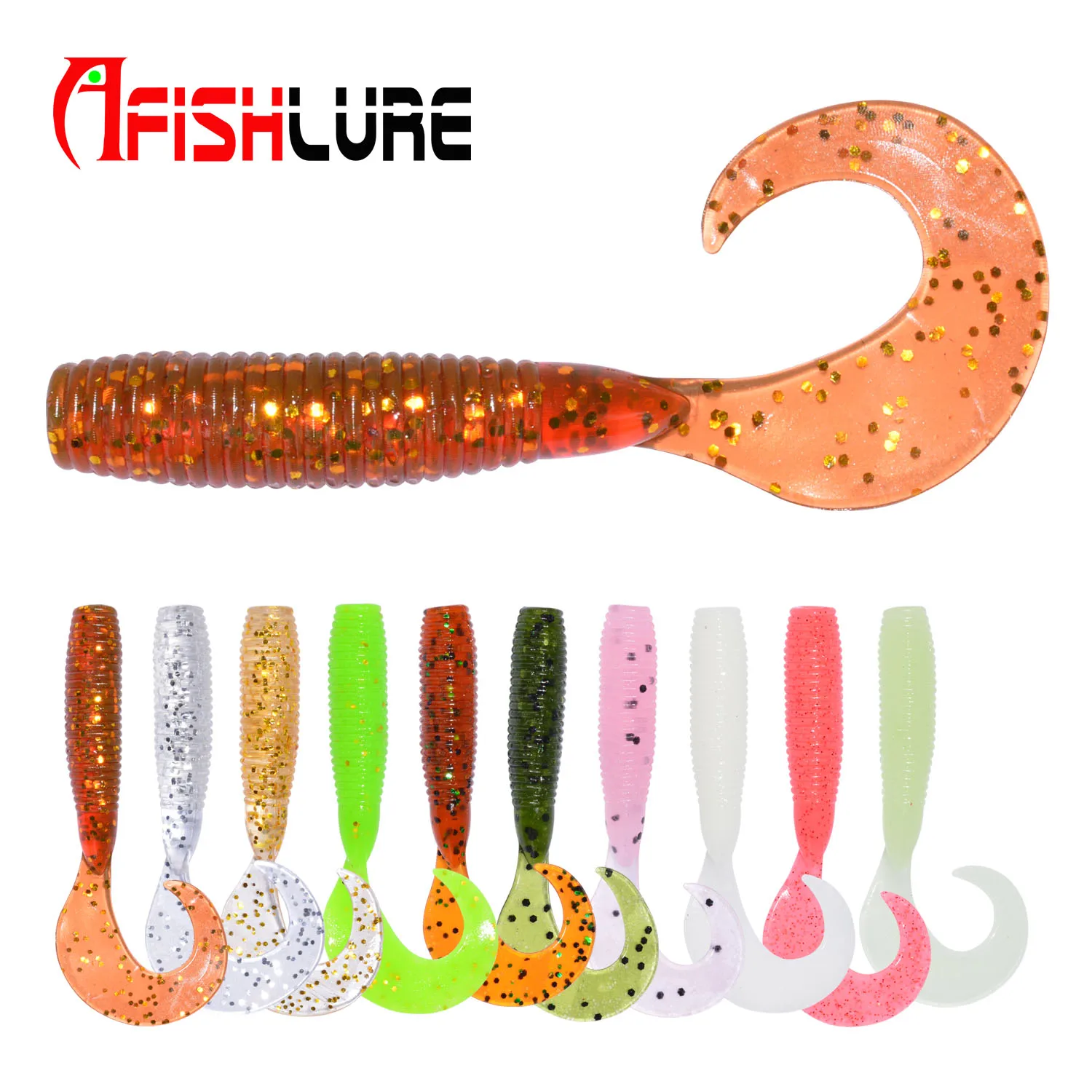 Curly Tail Fishing Lures Worms Soft Bait 55mm 1.6g Luminous Bionic Lure ...