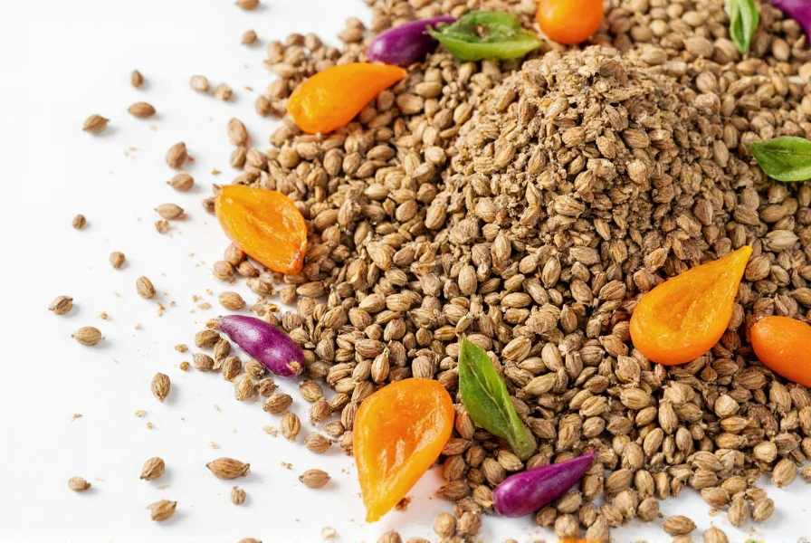 Cumin seeds scattered around various vegetables known to pair well with cumin