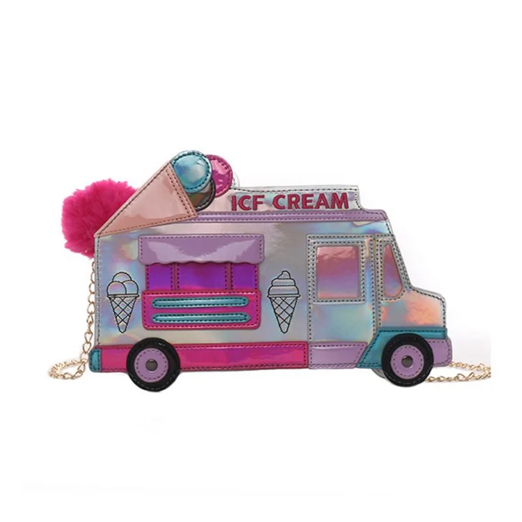 

2021 fashion women cartoon ice cream car shaped clutch pu leather crossbody shoulder bag ladies purses and handbags, Pink