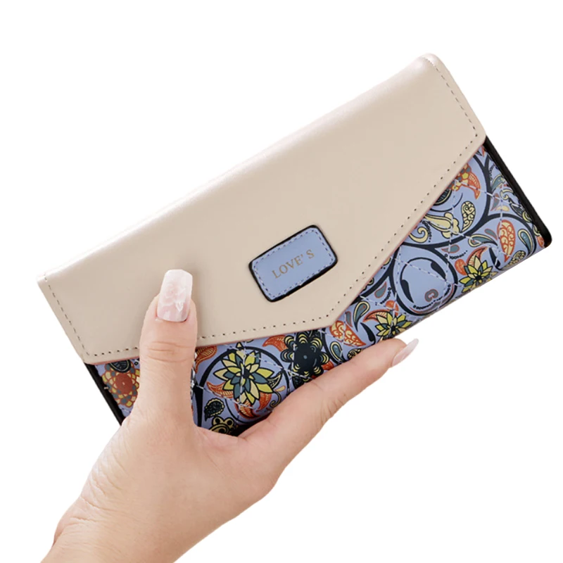 

Vintage Print Wallet For Women Budget Wallet With Cash Envelopes Purse ID Credit Card Holders Ladies Leather Wallet