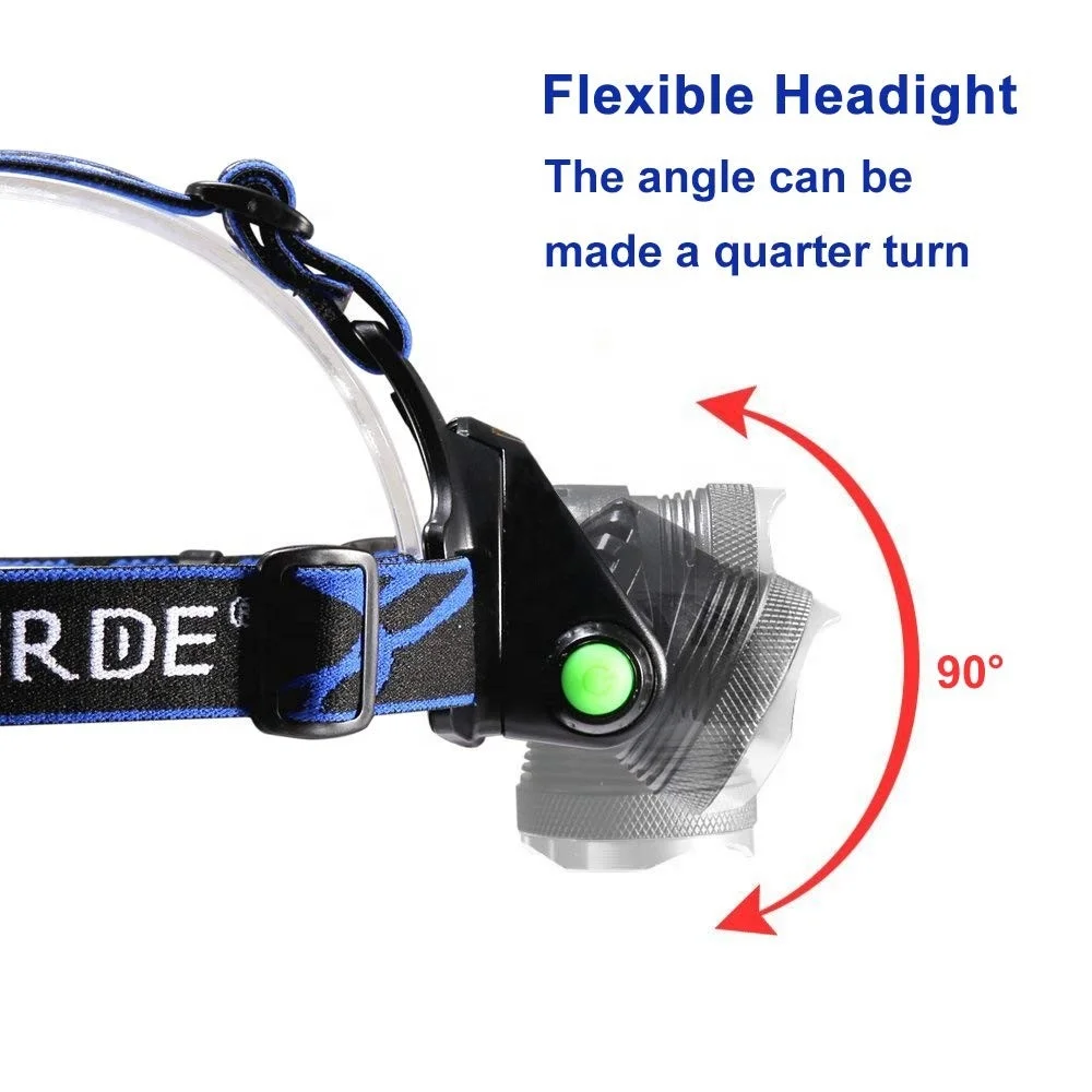 
Adjustable XML T6 Waterproof Head Light Torch Rechargeable LED Headlamp 