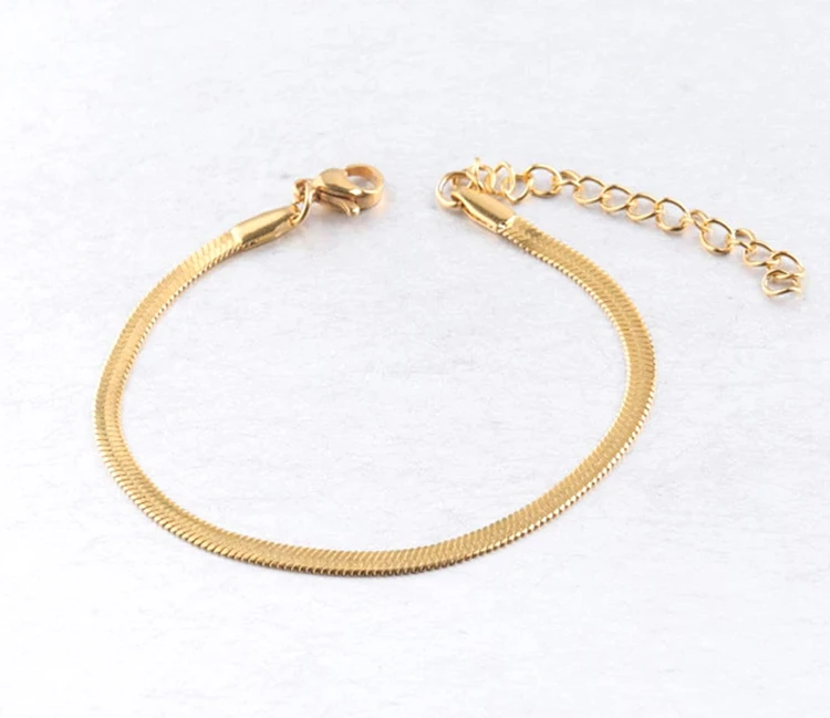 

Trending Minimalist 18k Gold Plated Stainless Steel Flat Herringbone Snake Chain Bracelet for Women, Silver, gold,rose gold and black