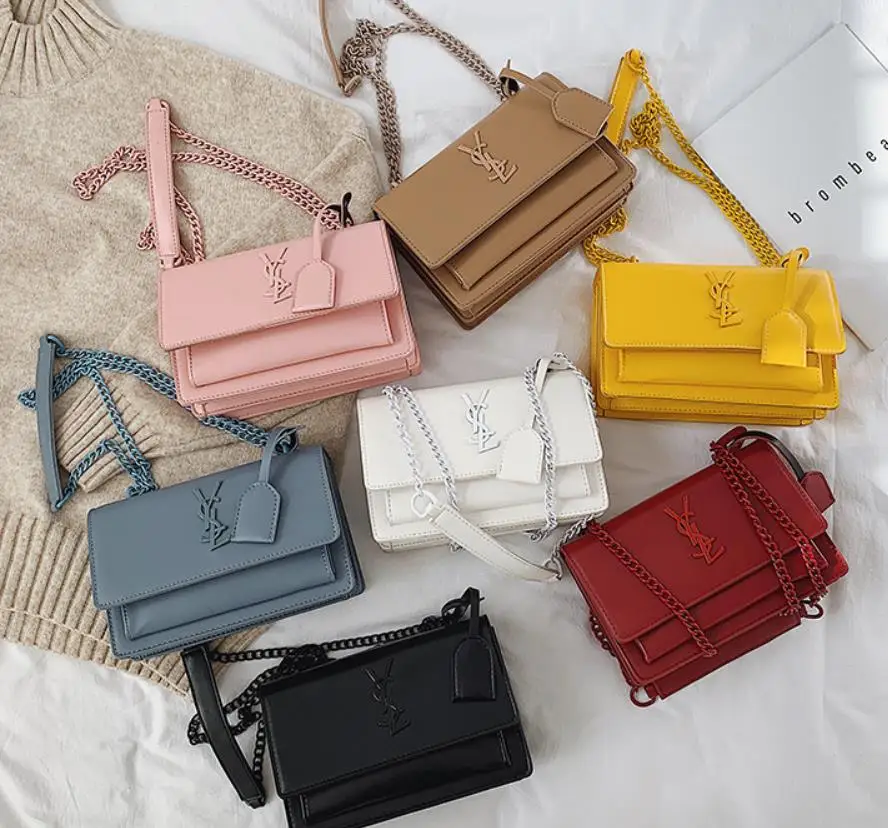 

Wholesale fashion design shoulder messenger bag solid color pu leather chain ladies candy women hand bags luxuryx, Customized color