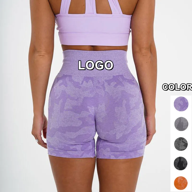 

Camo fitness workout yoga shorts custom logo printing women scrunch butt seamless shorts