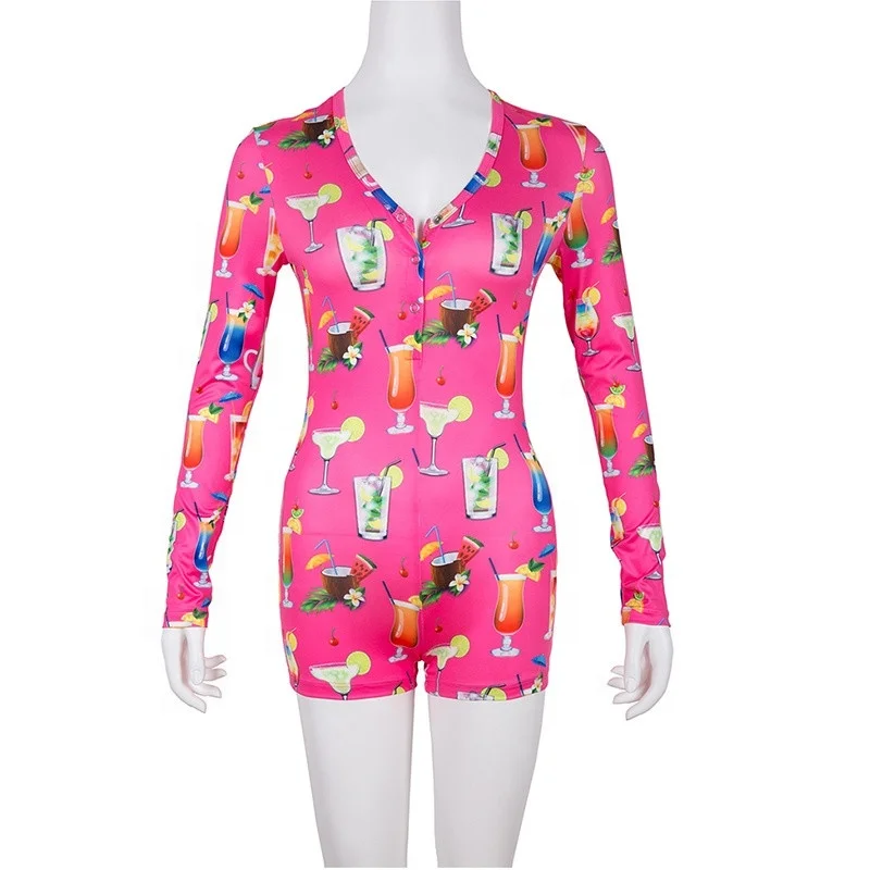 

2020 Wholesale pajamas sleep wear womens onesie pineapple adult sexy custom one piece bodycon onesie for women