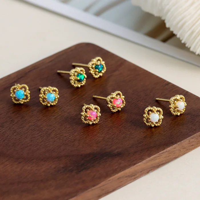 

Carline wholesale 925 sterling silver 18k gold platinum plated fine jewelry women opal zircon vintage mini stud earrings